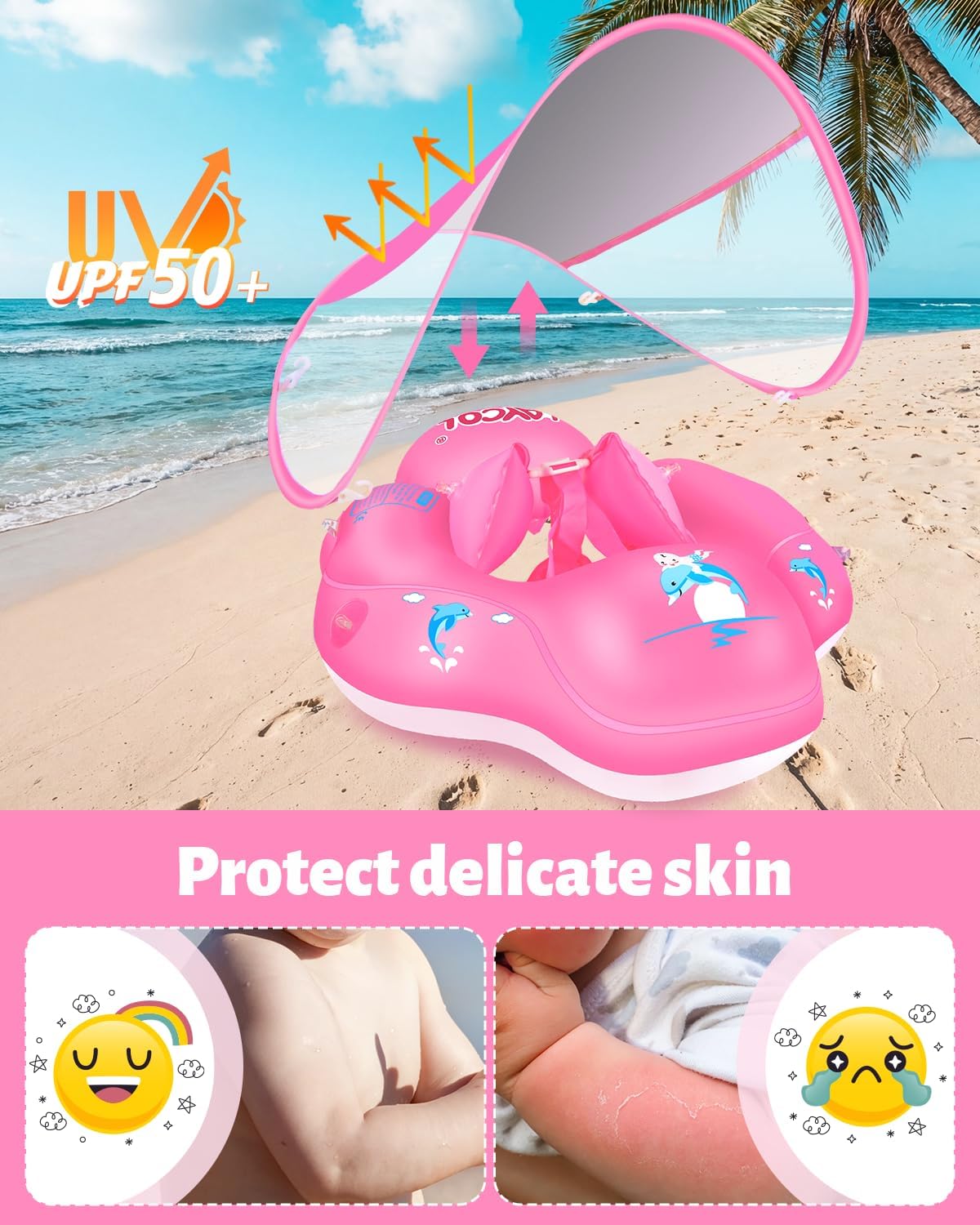 Baby Pool Float with Canopy UPF50+ - Small / PINK - image 2