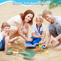 Dilabnba two 16 inch beach sand shovels with wooden handles and blue and green blades - view 10