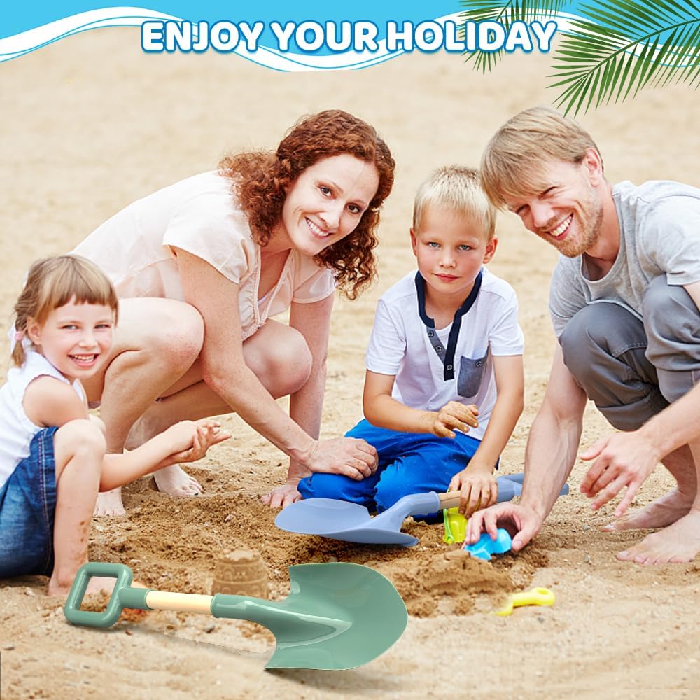 Dilabnba two 16 inch beach sand shovels with wooden handles and blue and green blades - view 10