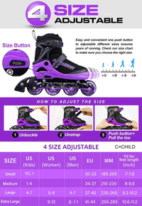 PAPAISON Adjustable Inline Skates for Kids and Adults with Full Light - A purple / Large-Youth & Adult (5-8Women/4-7Kids Men) - image 3