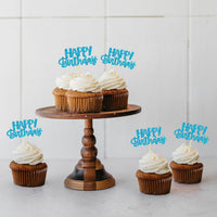 Gyufise 24Pcs Happy Birthday Cupcake Toppers Gold Glitter Celebrating - Blue - image 4