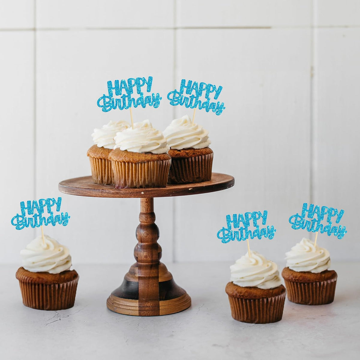 Gyufise 24Pcs Happy Birthday Cupcake Toppers Gold Glitter Celebrating - Blue - image 4