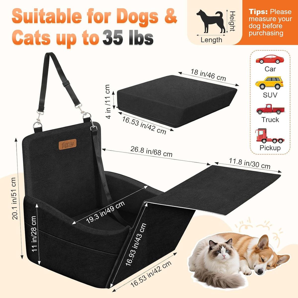 Elevated Dog Car Seat for Small and Medium Dogs Up to – Essentials for Dogs - Black / Single Seat - image 4