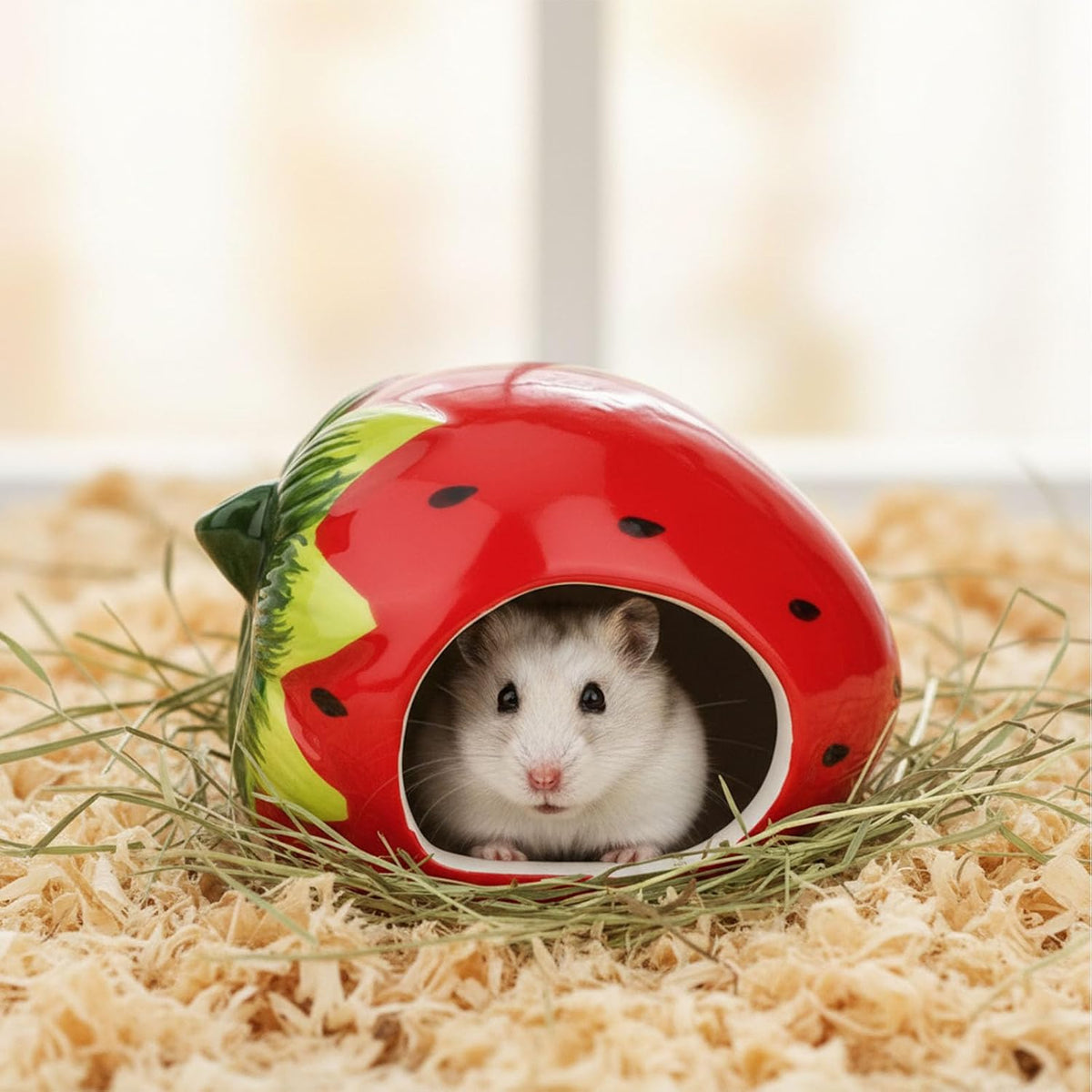Hypeety Ceramic Hamster Hideout Decor Cool Bed Bath House - Red/Strawberry - image 3