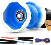 CHEE MONG MD01 triple bearing Chinese yoyo diabolo in blue and white with carbon sticks