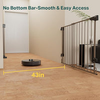 Cumbor 29.2-43" No Bottom Bar Baby Gate for Stairs, 2-in-1 Hardware Mounted Dog Gate Indoor, Pet Gate for Doorways with Large Walk Thru Door, Child-Proof Safety Gate for Top & Bottom of Stairs (Brown)