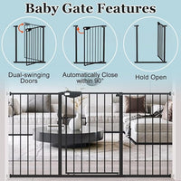 WAOWAO Triple Lock Baby Gate Extra Wide 81.49-86.22" Pressure Mounted Walk Through Swing Auto Close Safety Black Metal Dog Pet Puppy for Stairs,Doorways