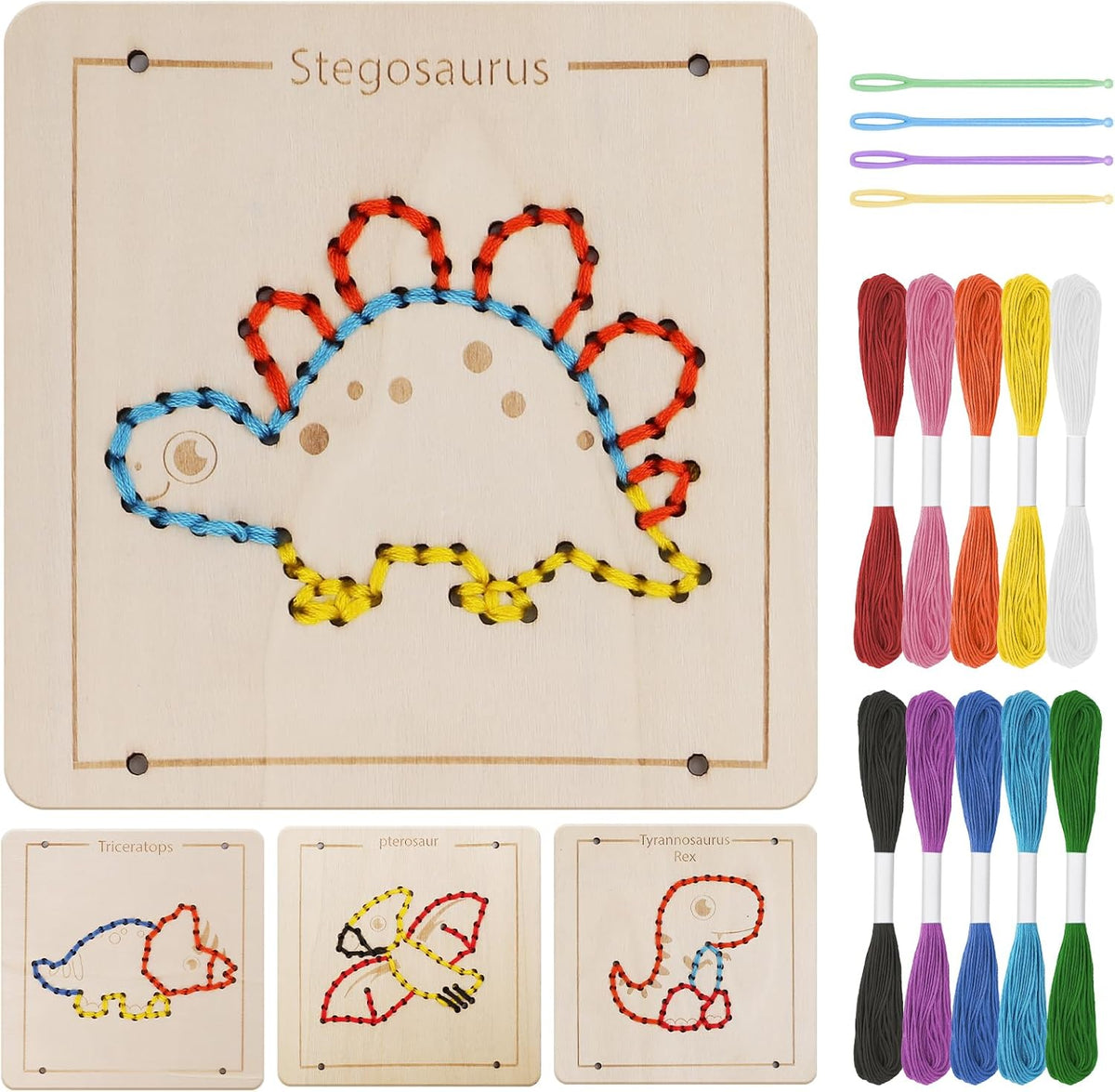 Montessori Wooden Lacing Toys for Toddlers and Kids Ages 2-4 5-7 - Dinosaur