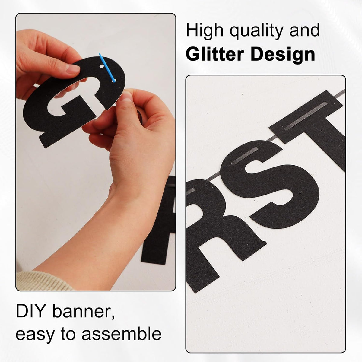 BEISHIDA 116 PCS A-Z DIY Letter Custom Banner Birthday Party Decor – Fun for Kids & Family - Glitter Black - image 3