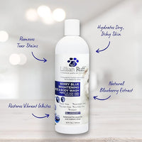 Lillian Ruff PRO Formula Berry Blue Brightening Pet Shampoo - Ultra-Hydrating Professional Whitening Dog Shampoo, Vivid Show-Quality Coat Enhancer, Tear Stain & Odor Eliminator With ProVitamin B5 16oz