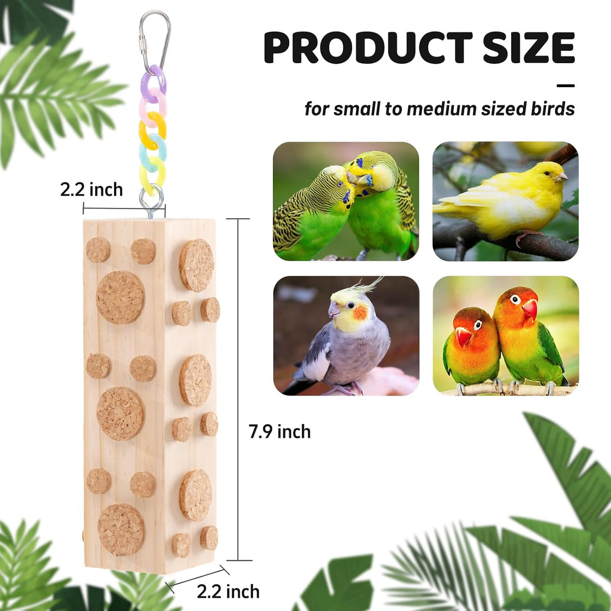 2 Pcs Wooden Bird Chew Toys, 7.9" Hanging Parrot Toys - Bird Toys - image 2