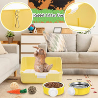 15 Pcs Rabbit Starter Kit Small Rabbit Litter Box Animal Grooming Kit Bunny Toys Bowl Blankets with Cleaning Set for Guinea Pig Accessories(Blue)