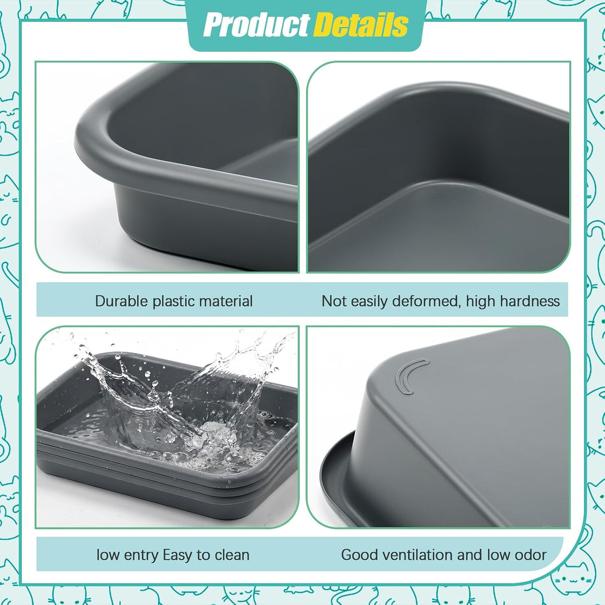 Uiifan 3Pcs Low Entry Cat Litter Box - Gray / 23 x 16 x 4.3 - image 4