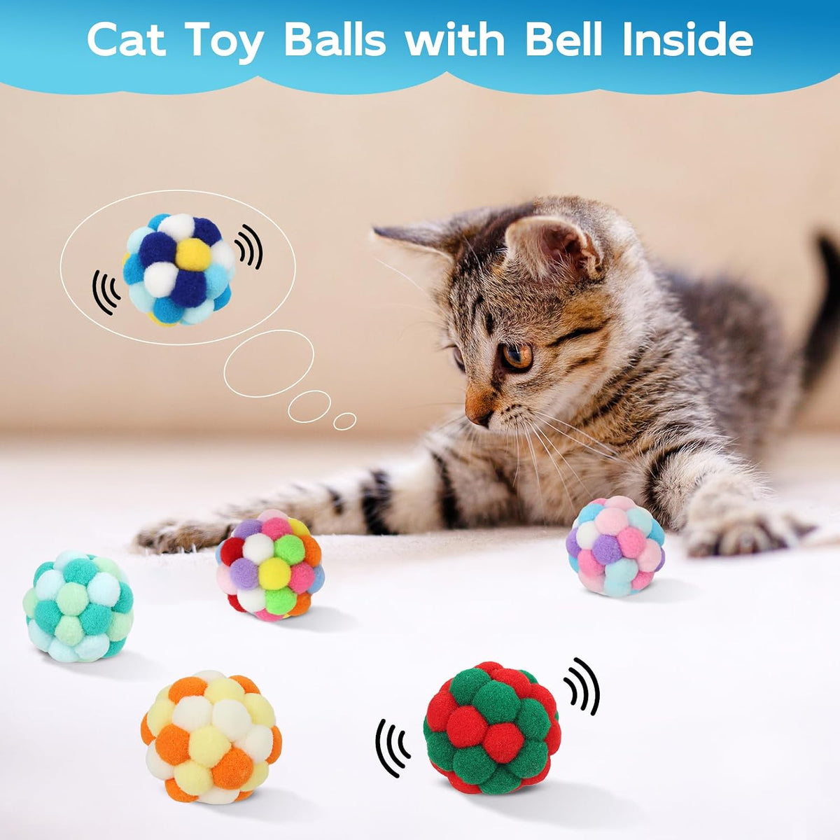 TUSATIY Cat Toy Balls with Bell 3PCS - 6Pack Colorful - image 4