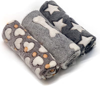 1 Pack 3 Puppy Blanket, Fleece Pet Small Dog Blanket for Puppy Cat, 40"x30" – Essentials for Dogs - Large(40"x30") / Bone/Love/Star