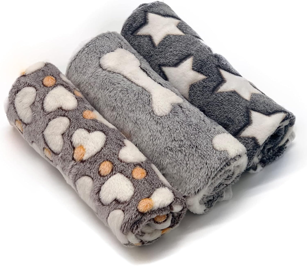 1 Pack 3 Puppy Blanket, Fleece Pet Small Dog Blanket for Puppy Cat, 40"x30" – Essentials for Dogs - Large(40"x30") / Bone/Love/Star