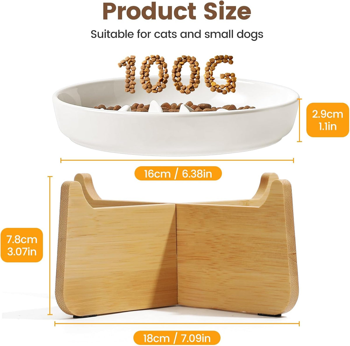 PETTOM Slow Feeder Cat Bowl Elevated Ceramic with Bamboo Stand - Fishbone - image 4