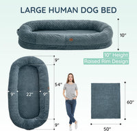 Orthopedic Human Dog Bed, with Faux Fur Washable Cover, Blanket - Bluish Grey / Human Dog Bed (72x40x10) - image 3