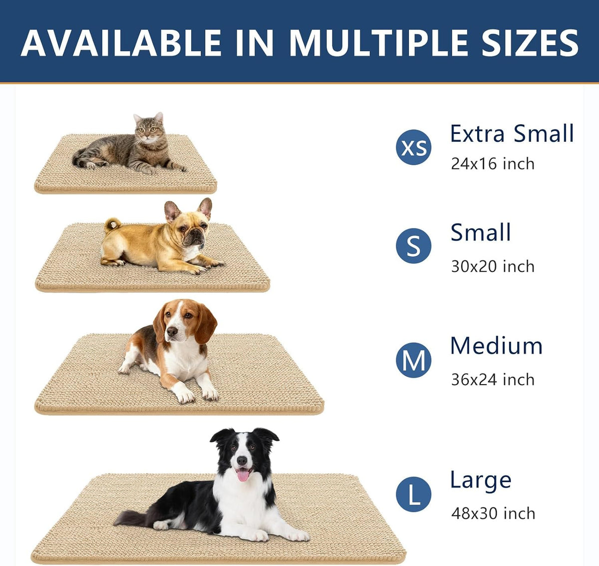 Smiry Dog Door Mat for Muddy Paws 30x20 - 71"X46" / Beige - image 3
