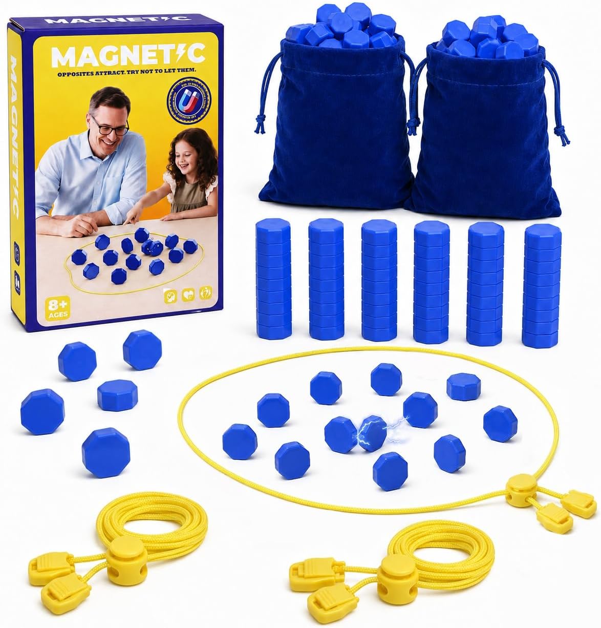 CHORYNLYRA magnetic chess game with 40 yellow stones and adjustable ropes - view 5