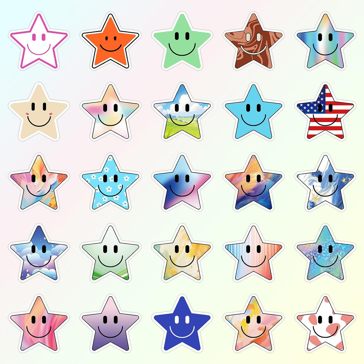 50PCS Smile Face Stickers Cute Water Bottle Stickers for Kids – Fun for Kids & Family - 50pcs Star Stickers - image 3
