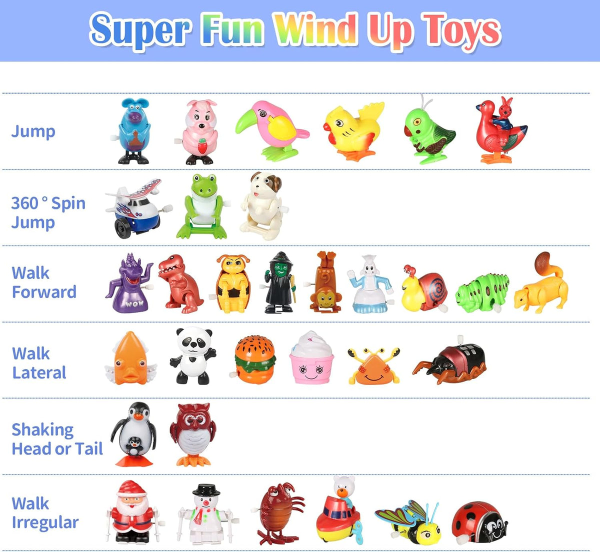 CIUGEO 32 assorted wind-up toys for kids including frog, penguin, panda and Santa figures - view 3