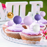 75 Pieces Cake Balls Topper Decorations Foam Cupcake Topper Mini - Purple, Light Purple,gold, White - image 4