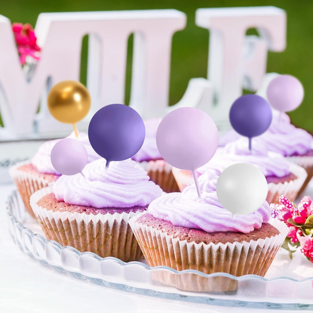 75 Pieces Cake Balls Topper Decorations Foam Cupcake Topper Mini - Purple, Light Purple,gold, White - image 4