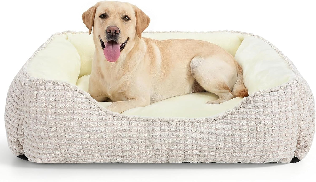 MIXJOY Dog Bed for Large Medium Small Dogs - Ivory Beige / XL(35’’x 25’’x 9’')