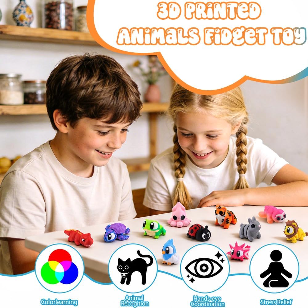 JOICEE 24Pcs 3D Printed Dinosaur Animals Mini Dinosaur Toys – Fun for Kids & Family - Deep Orange - image 4