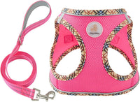 Hipubby Dog Harness Small Sized and Leash Set - Rose Red/Khaki Trim / XXS (Chest: 11"-12.5")