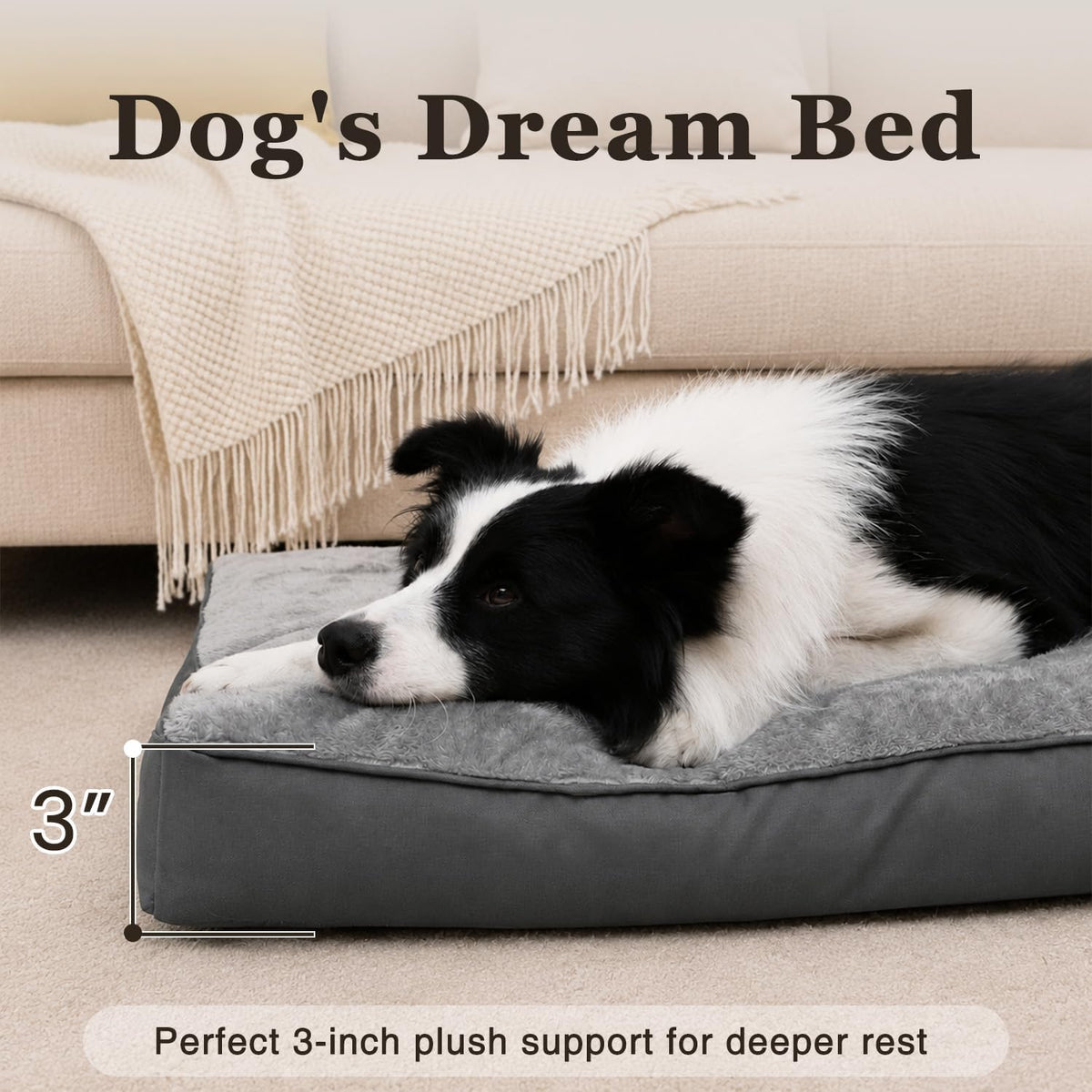 Large Plush Dog Bed for Crate with Washable Cover, 35x22 - 41.0"L x 27.0"W x 3.0"Th / Grey - image 4