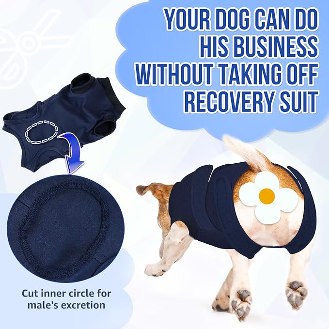 Lukovee Recovery Suit for Dogs, Zipper-On Onesie for Female Male Dog, Abdominal Wounds Cone E-Collar Alternative, Prevent Licking Spay (XL, Dark Blue)