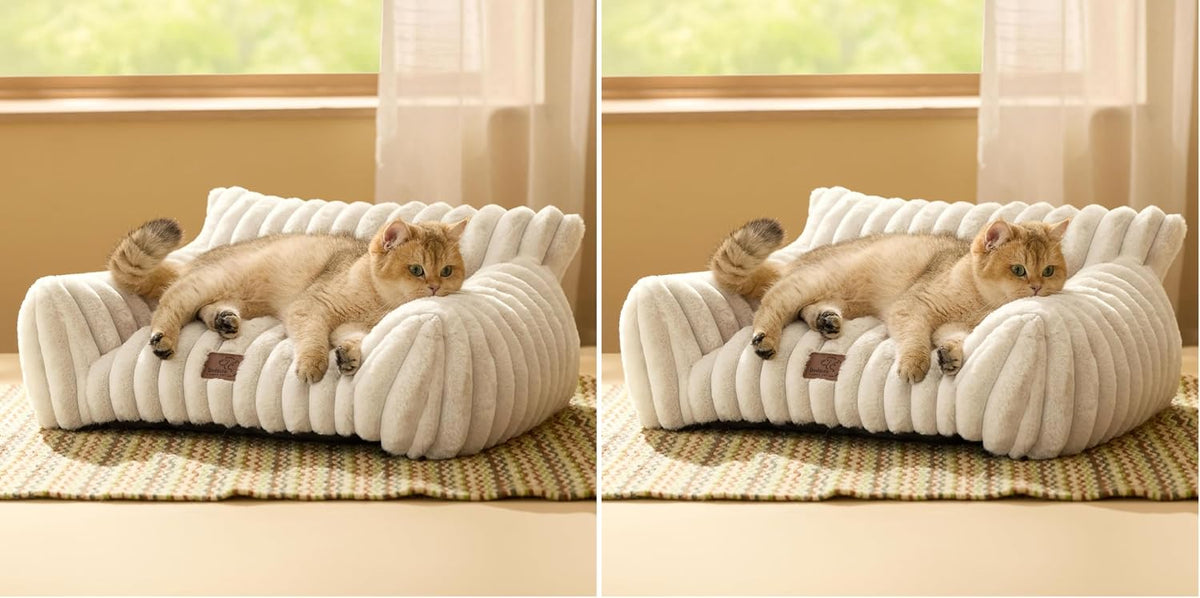 Bedsure ComfyFleece Shown on TV Fluffy Cute Cat Couch for Pets - 24x18x10" (Pack of 2) / Cream