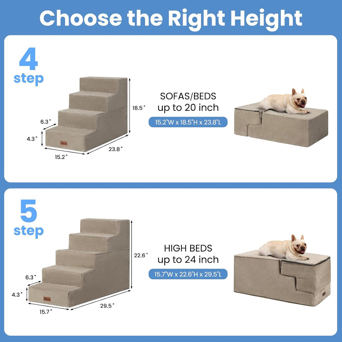 Dog Stairs for Small Dogs & Cats - Khaki / 5-Step 22.6" H - image 3