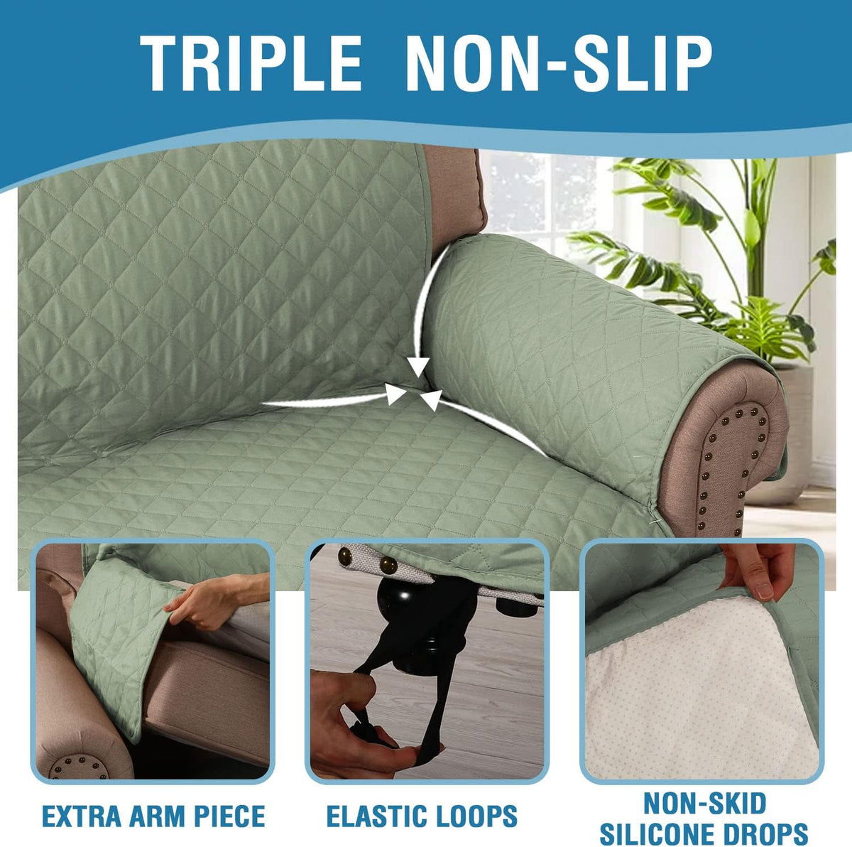 H.VERSAILTEX Sofa Cover Couch Cover for Dogs with Elastic Straps 100% - Pale Aqua / Slipcover-Sofa - image 4
