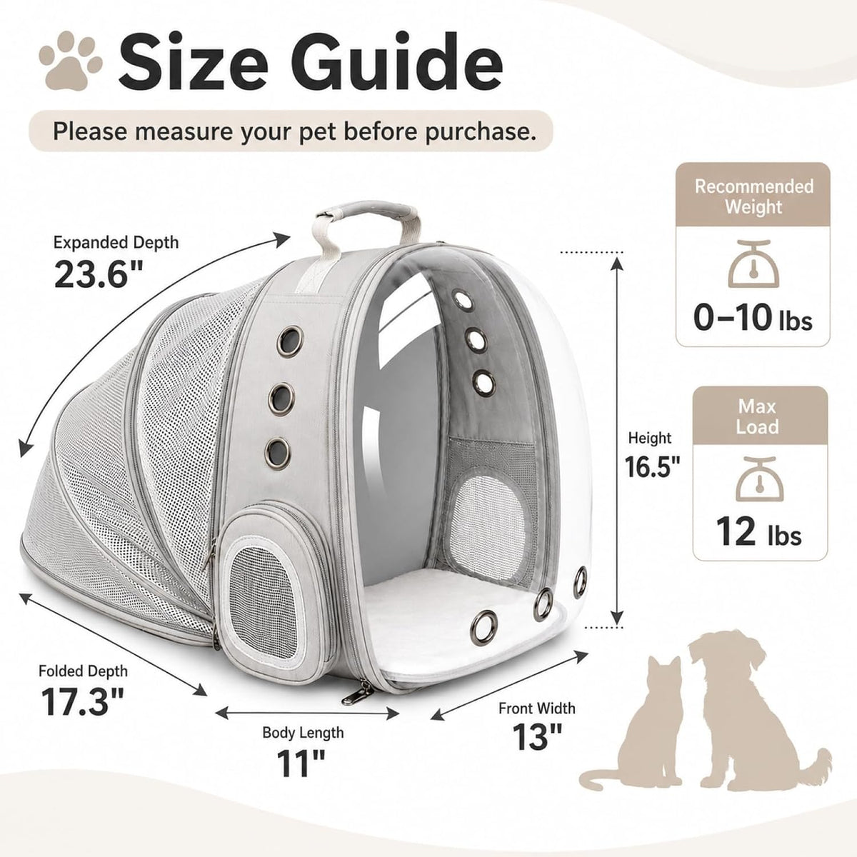 Expandable Cat Carrier Backpack with Bubble Window - Grey - image 2