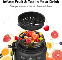 32oz Motivational Water Bottles with Time Marker & Fruit Strainer, Transparent Gradient Color Water Bottle with Times to Drink, Leakproof & BPA Free, Reusable Bottle with Strap (No Straw)
