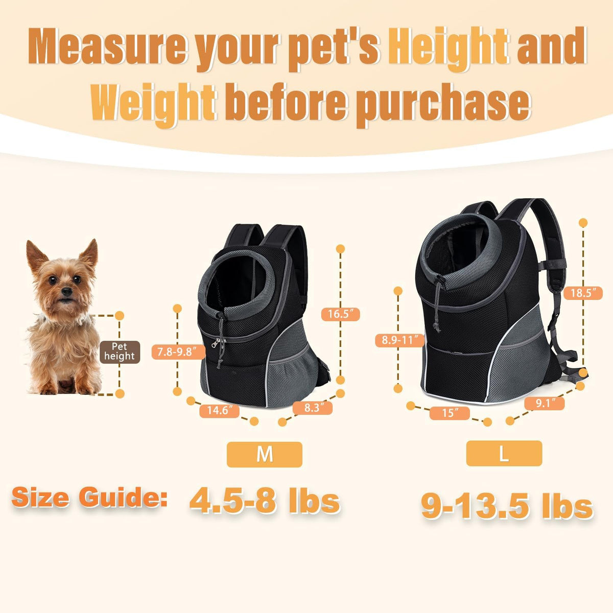 Dog Front Carrier Backpack, Adjustable Breathable Dog Backpack – Essentials for Dogs - Black / Large (9-13.5lbs) - image 2