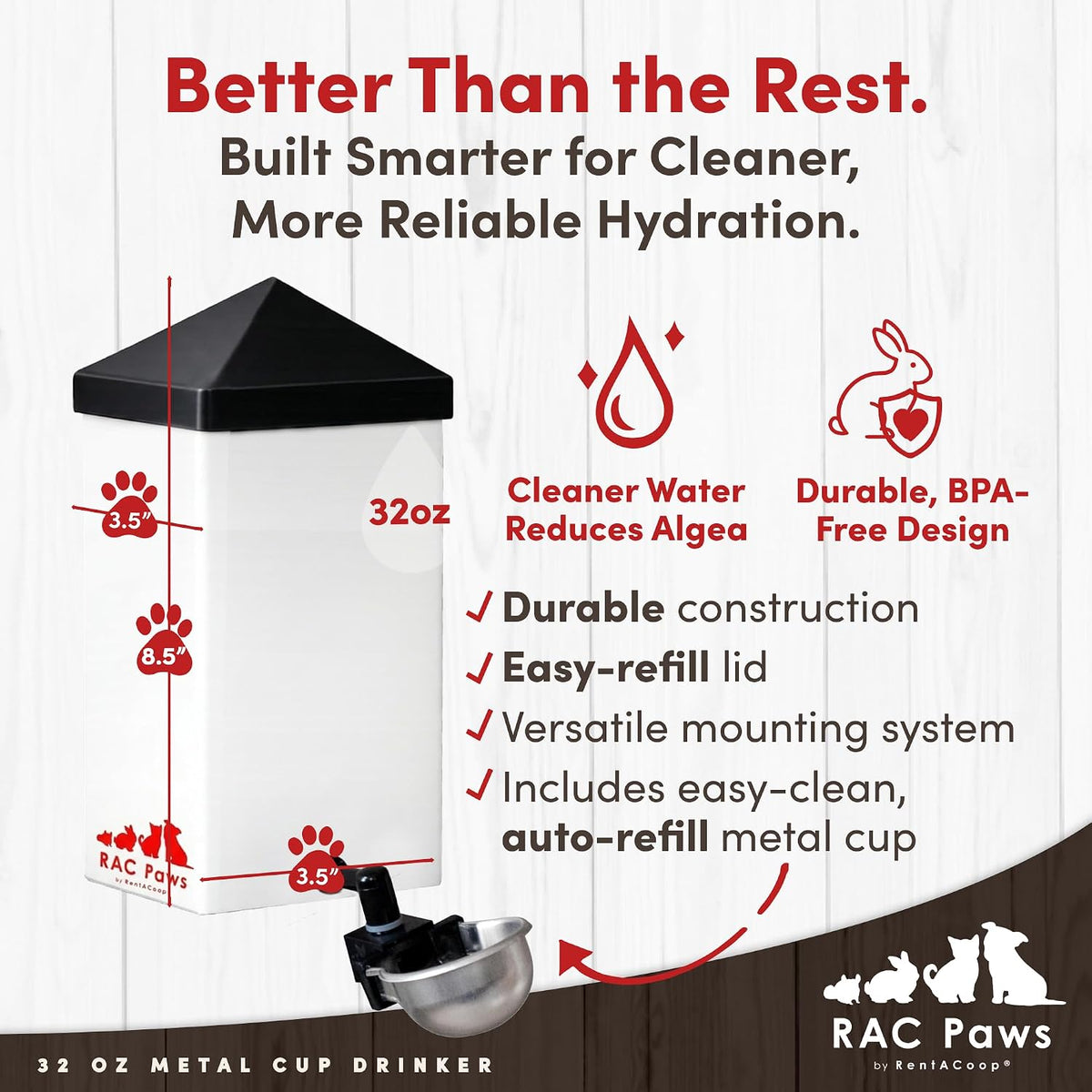 RentACoop 32oz Small Animal Drinking Bottle with Auto-Fill Metal Cup – Essentials for Small Pets - 32 Oz - image 2