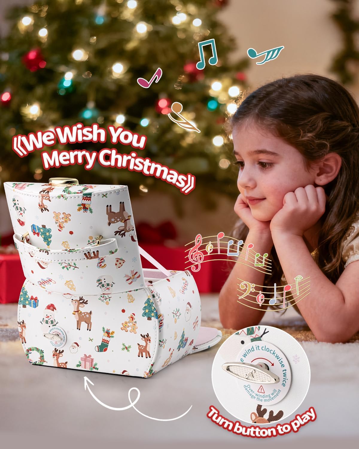 VLANDO 2 Layer Girls Musical Jewelry Box with Ballerina and Large - J.Christmas White - image 4