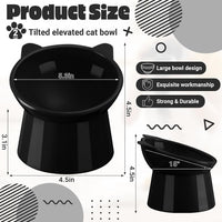 Zhehao 2 Pcs Elevated Cat Bowl Set, Tilted 15° - Cat Ears / Black - image 2