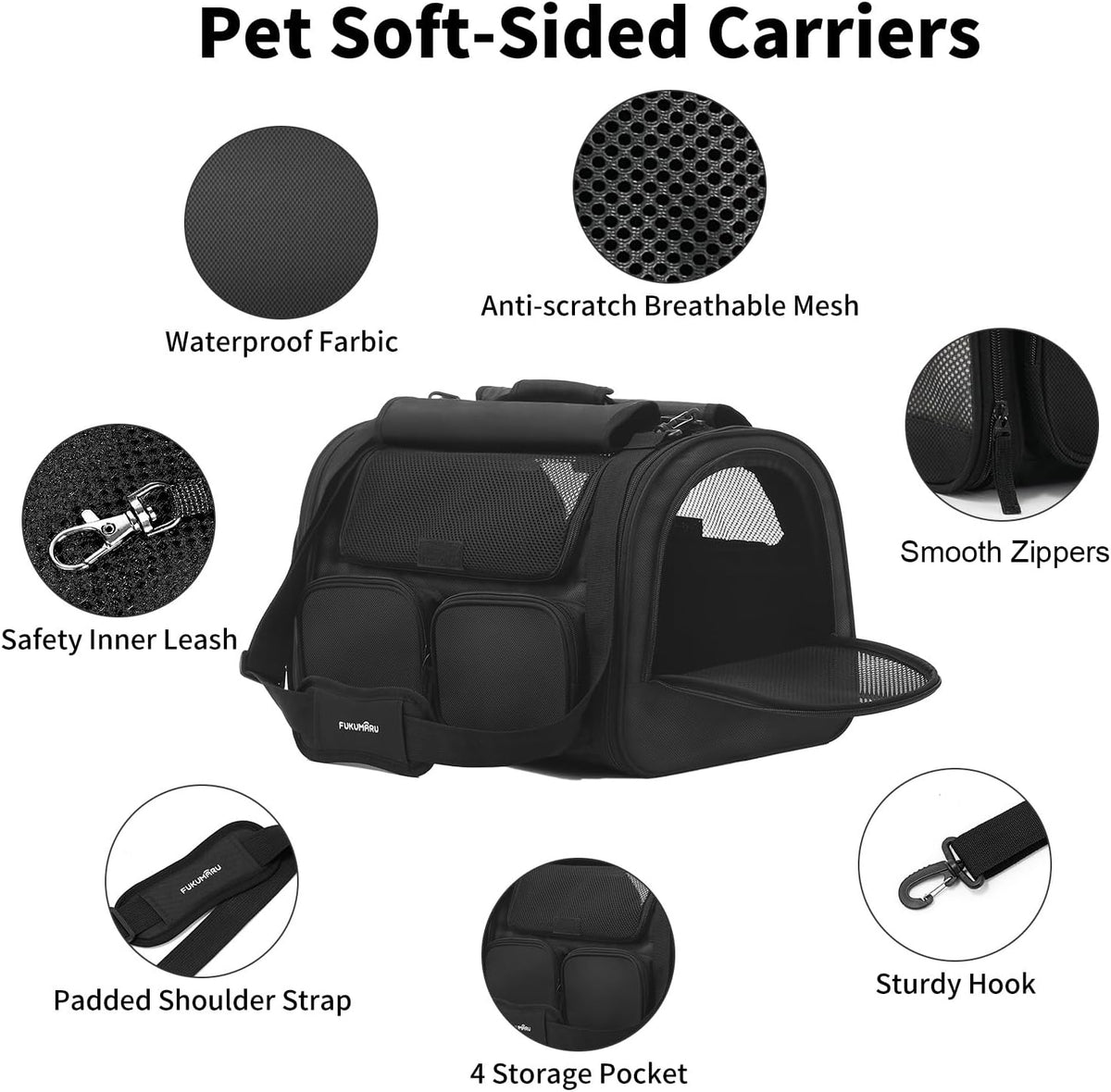FUKUMARU Cat Carrier, Airline Approved Dog Carrier with Rollable Cover – Essentials for Cats - Black - image 3