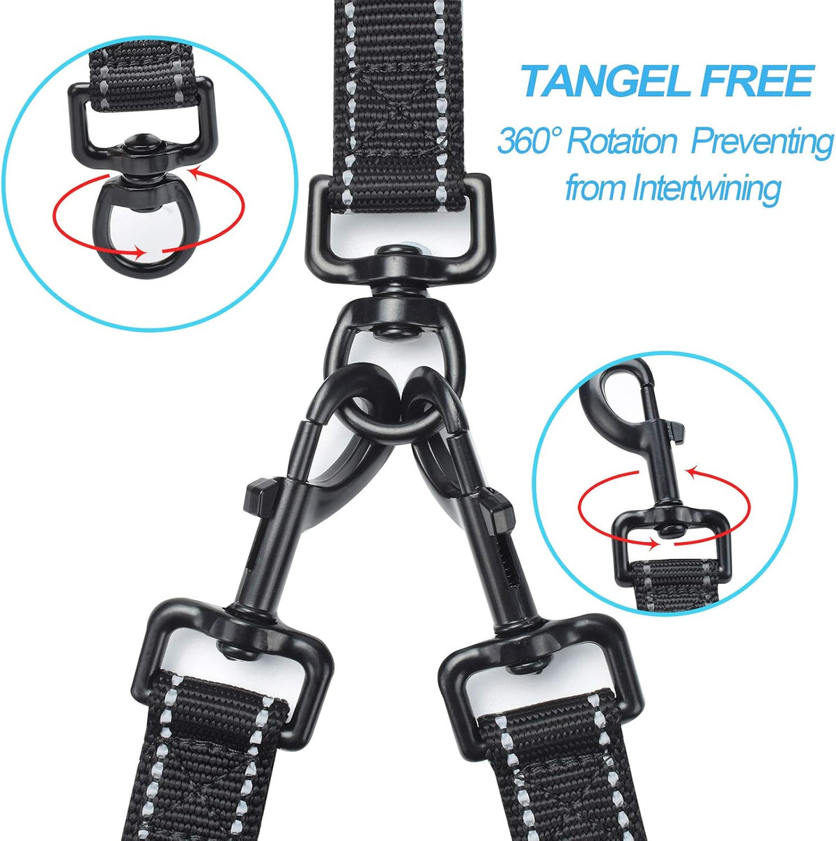 Double Dog Leash, No Tangle Dual Leash - Black - image 2