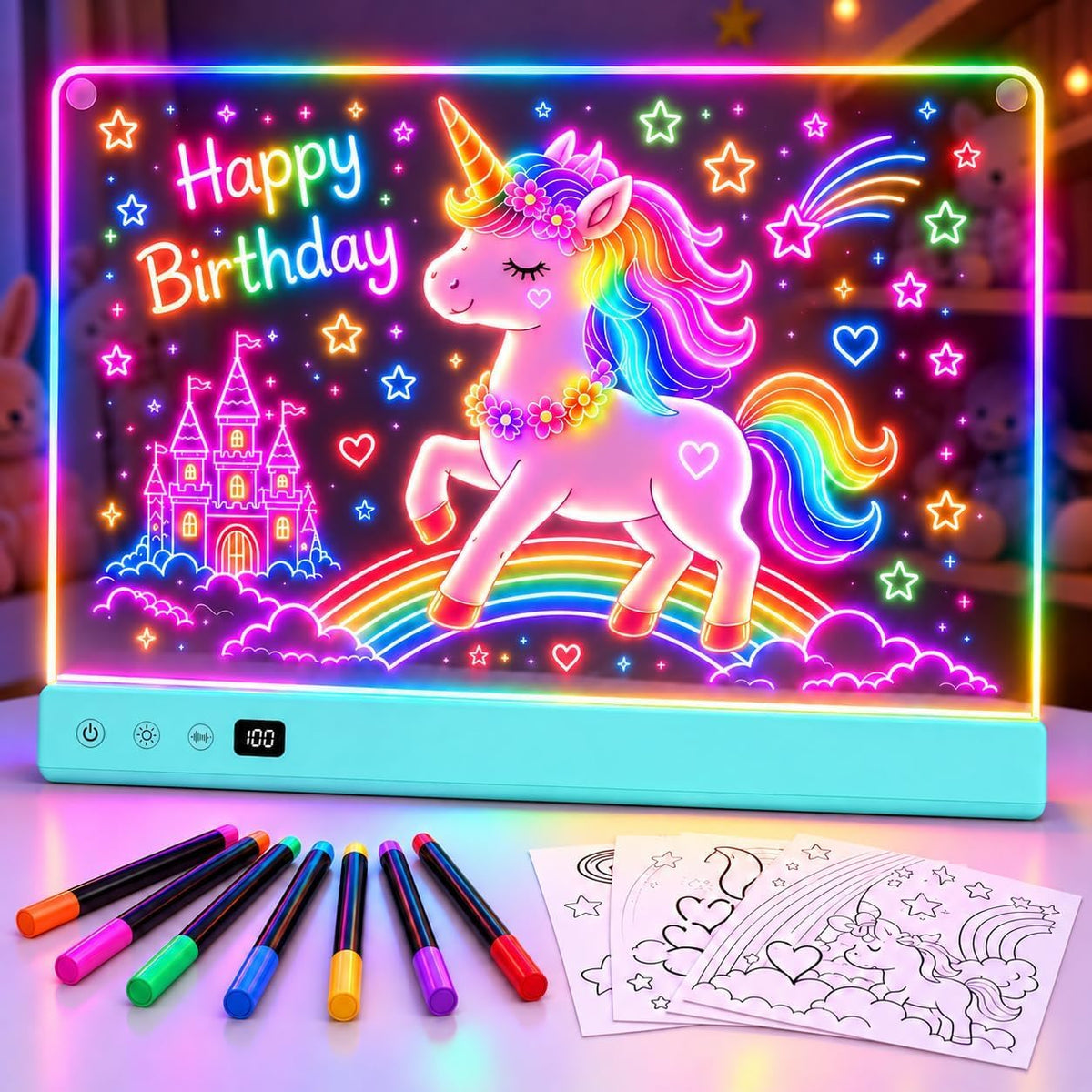 Honesorn 16’’ LED Drawing Board for kids 16 Light Effects White – Fun for Kids & Family - Blue