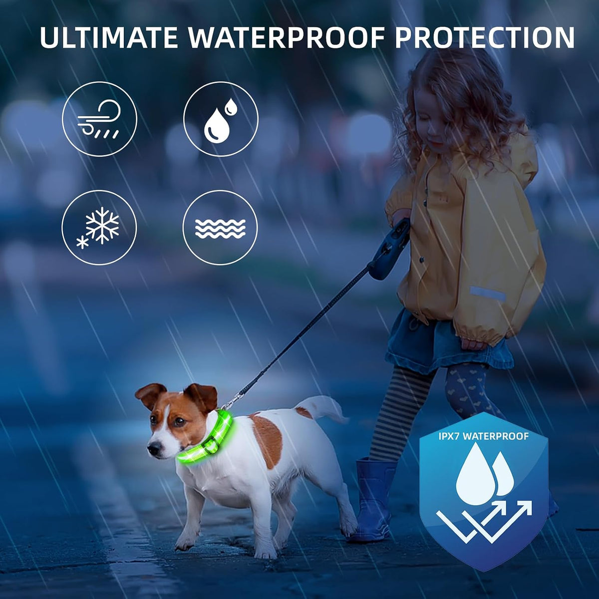Super Bright LED Dog Collar, Waterproof Light up Collars – Essentials for Dogs - S (Width:0.6",Length:10" - 14.5") / Green - image 3