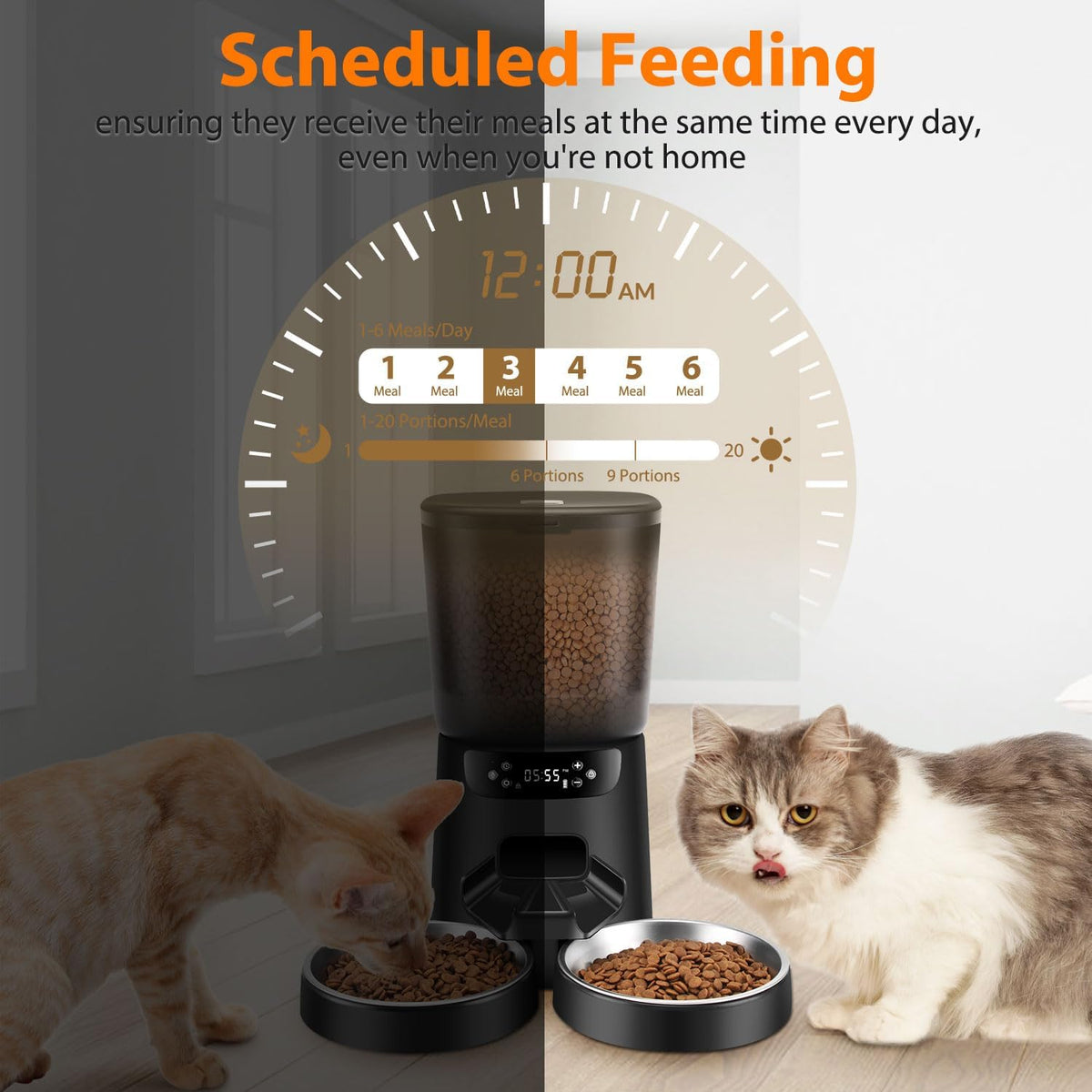 Automatic Cat Feeders for Two Cats - Black / Manual - image 3