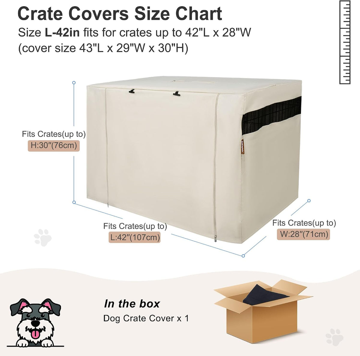 42-Inch Dog Crate Cover with Mesh, Waterproof Kennel Cover - 42.0"L x 28.0"W x 30.0"H / Beige - image 3