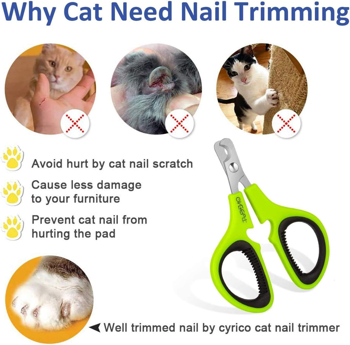 Pet Nail Clippers, Cat & Kitten Claw Nail Clipper Safe Sharp Trimmer – Essentials for Cats - Green - image 4
