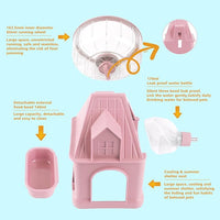 4 in 1 Silent Large Hamster Wheel Multifunctional Hamster Running Wheel Quite Running Spinner Wheel Accessories with Food Bowl Water Bottle for Hamsters Dwarf Gerbil (Pink)